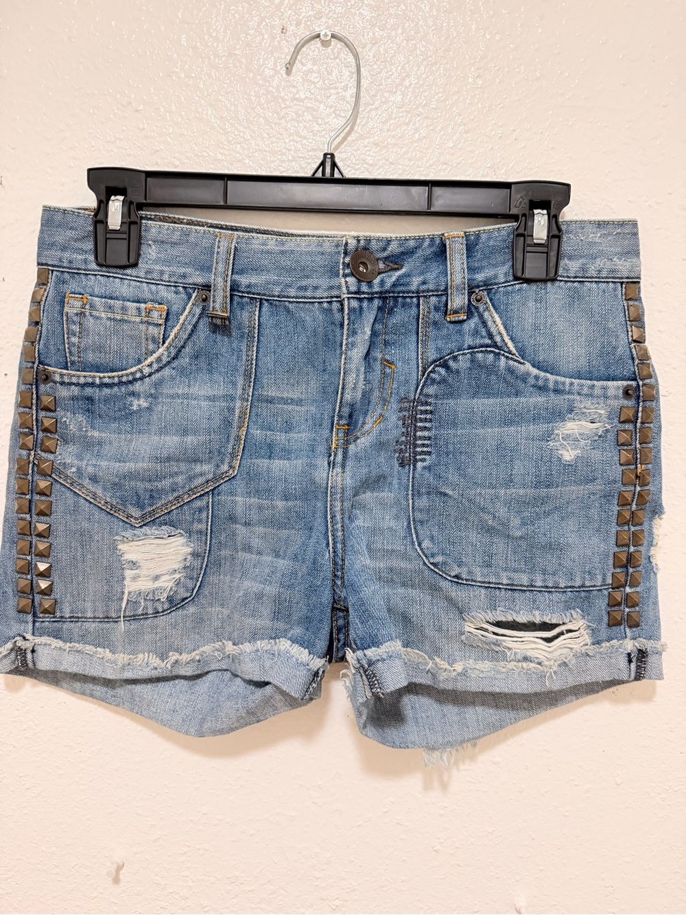 Armani Exchange Distressed Studded Denim Shorts - Size 0